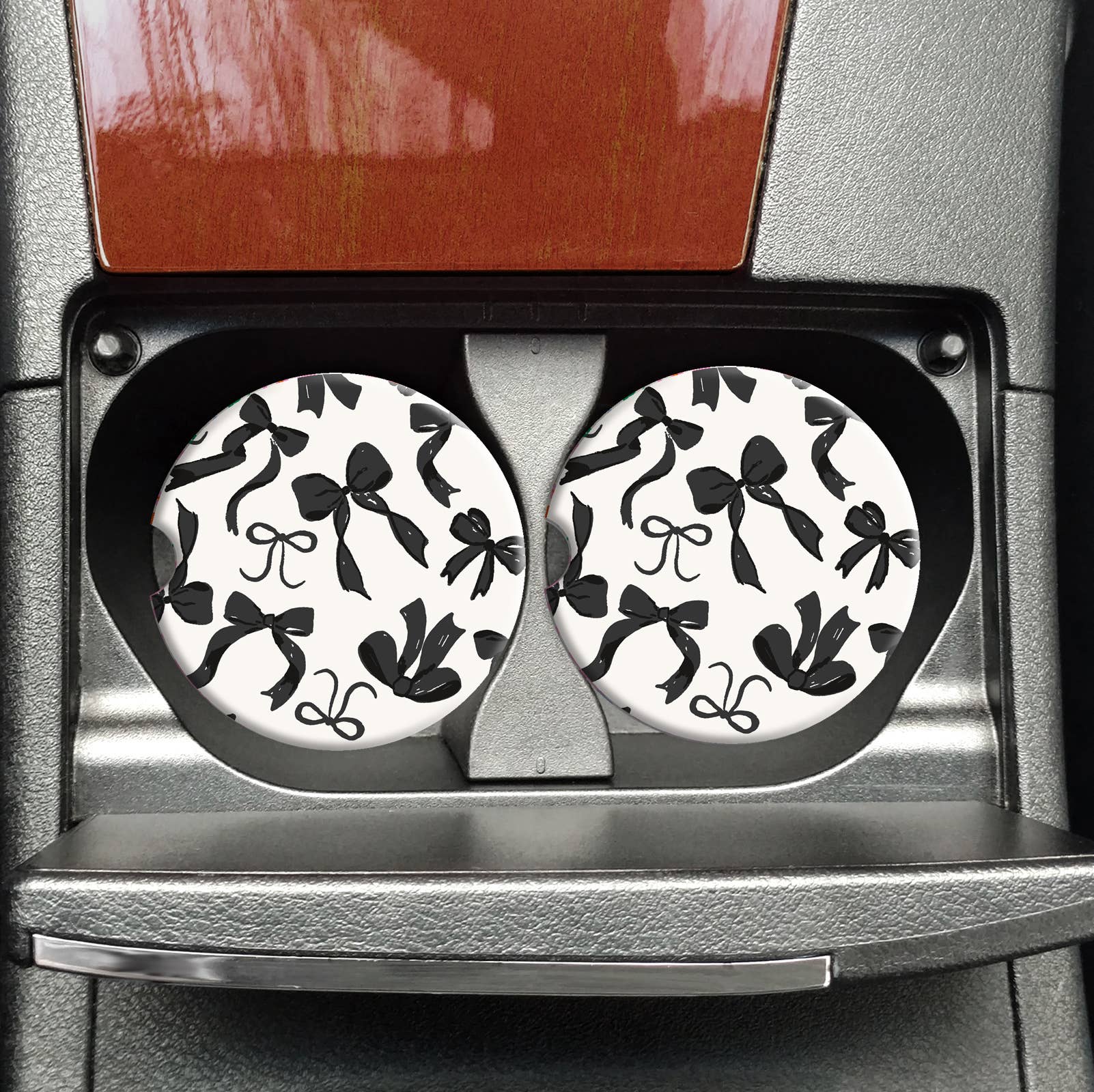 Black Bow Car Coasters, Coquette Car Coasters
