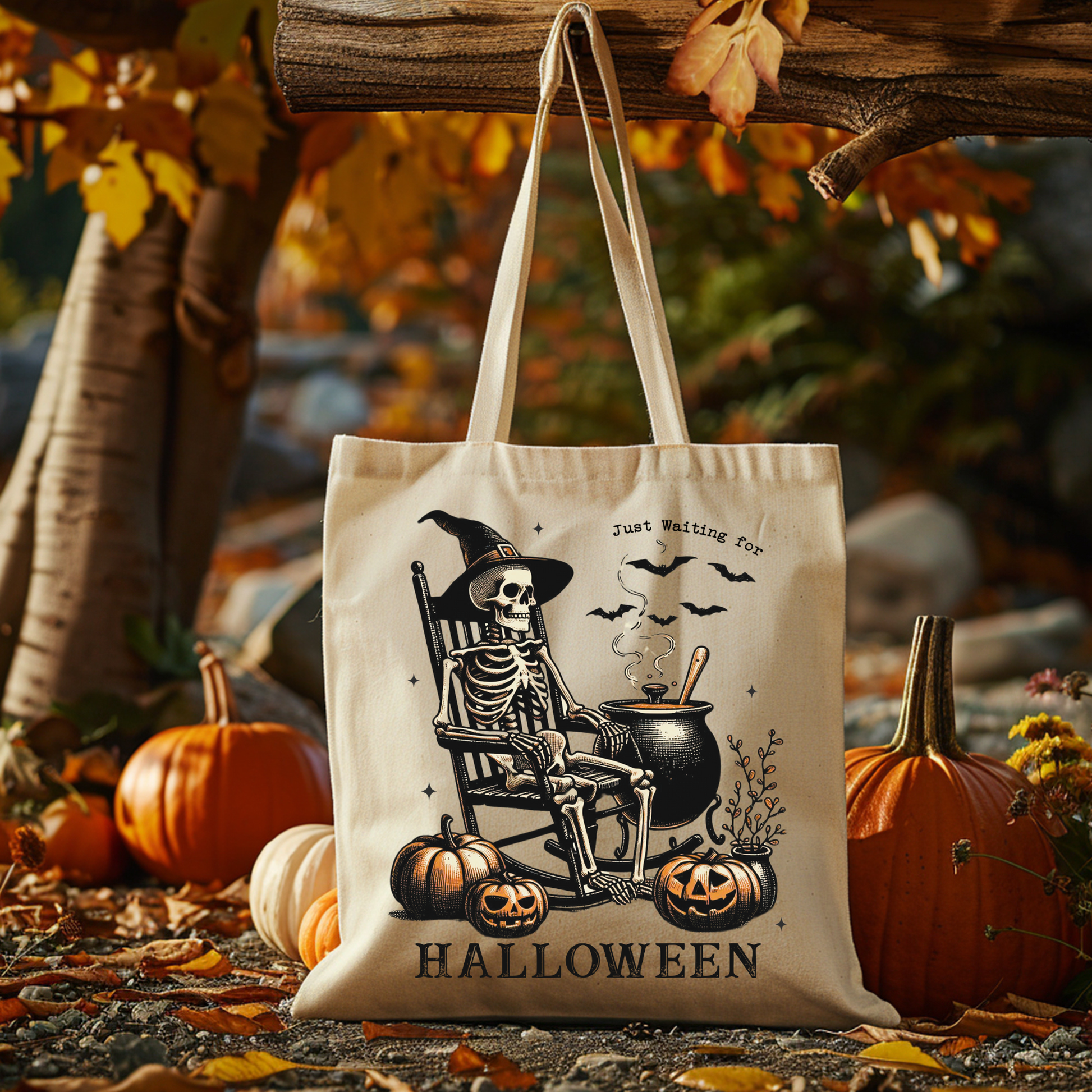 Vintage Tote Bag Canvas Tote Bag Halloween Skeleton Bag