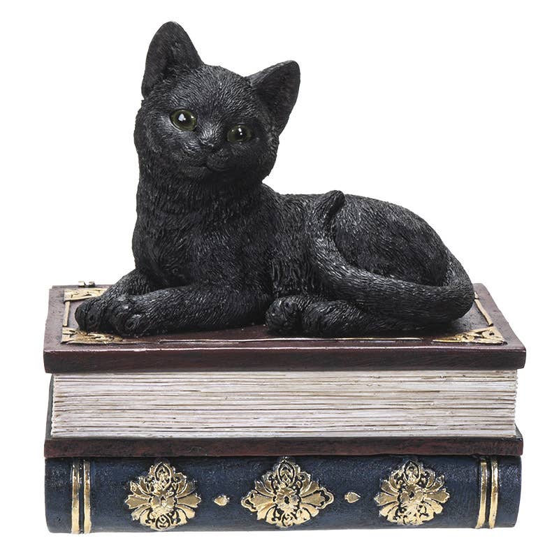 Black Cat on Book Box Figurine