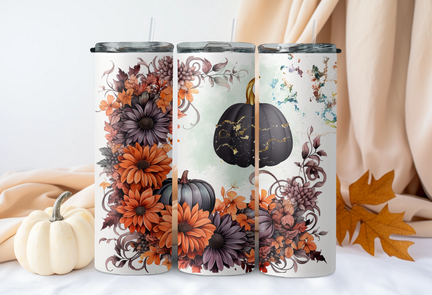 Black and Gold Pumpkin Tumbler