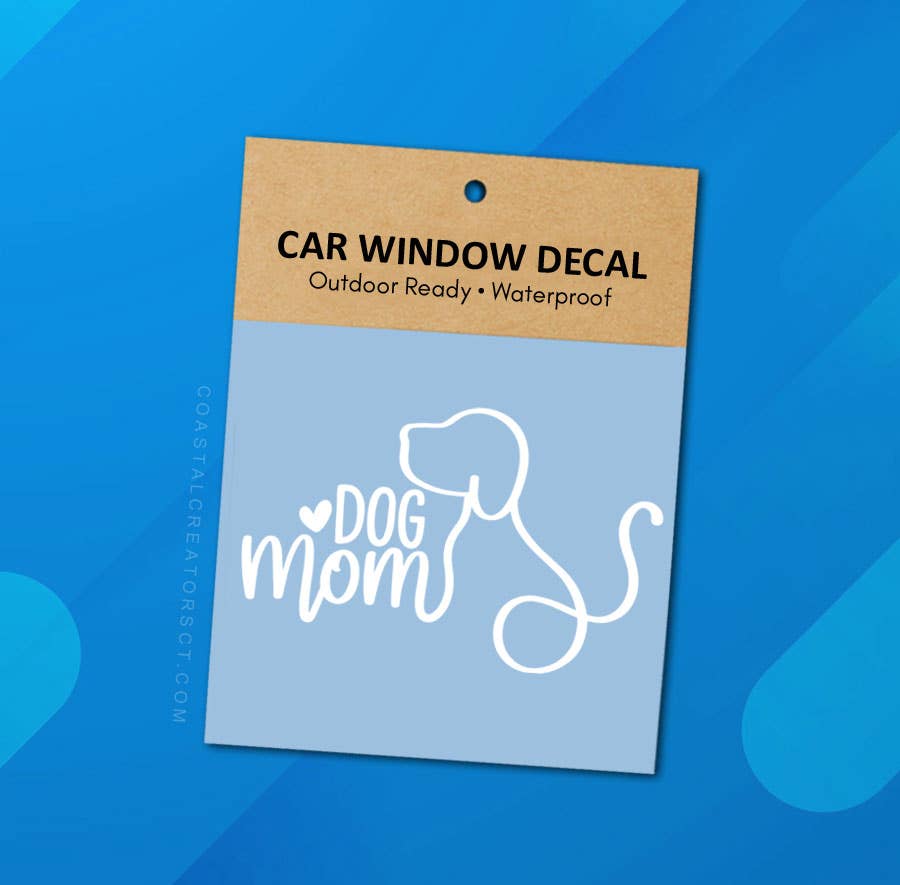 "Dog Mom" White Vinyl Window Decal (Packaged)