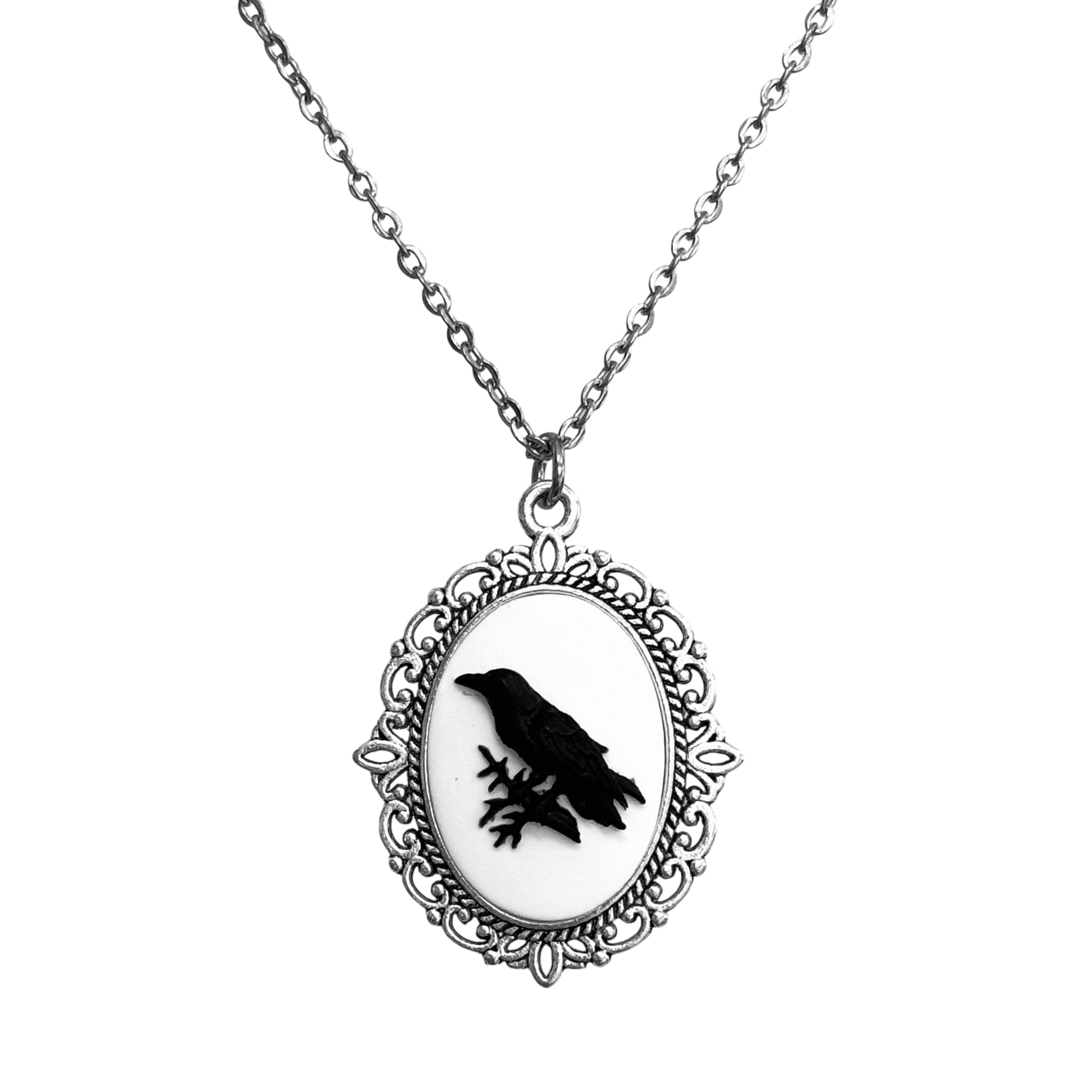 Gothic Lolita cameo pendant necklace crow skeleton black cat