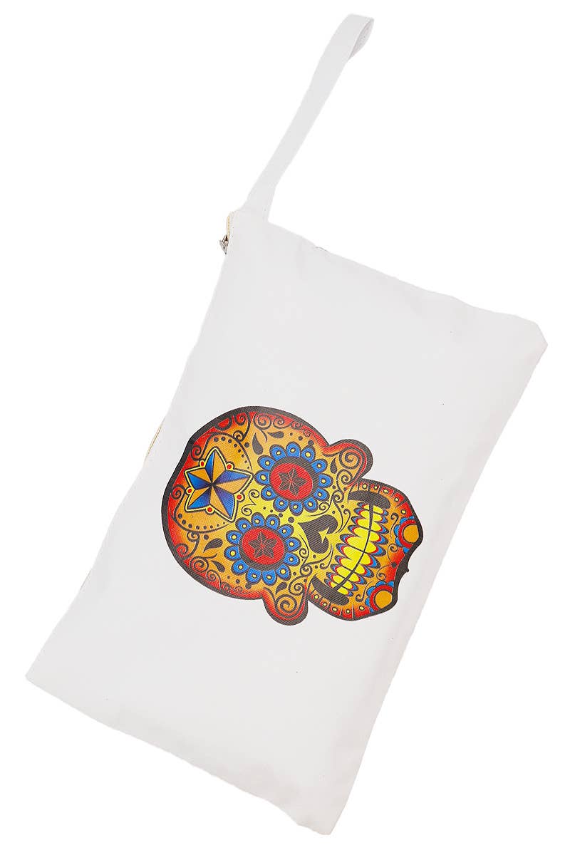 Sugar Skull Double Zip PU Clutch Bag Wristlet