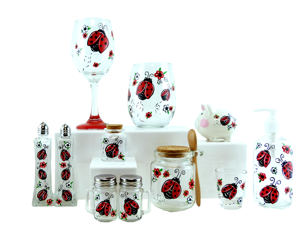 Ladybug Insect Floral Hand-Painted Salt & Pepper Set Gift