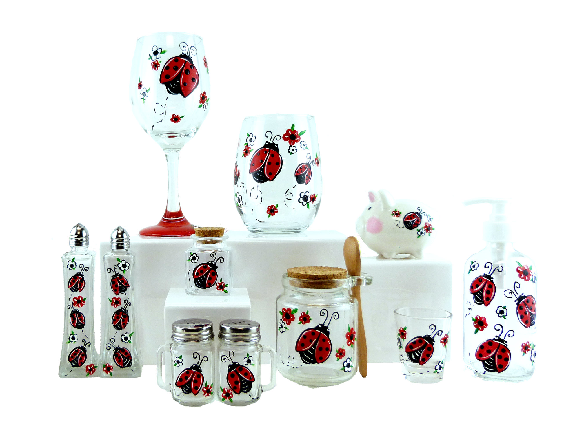 Ladybug Insect Floral Hand-Painted Salt & Pepper Set Gift