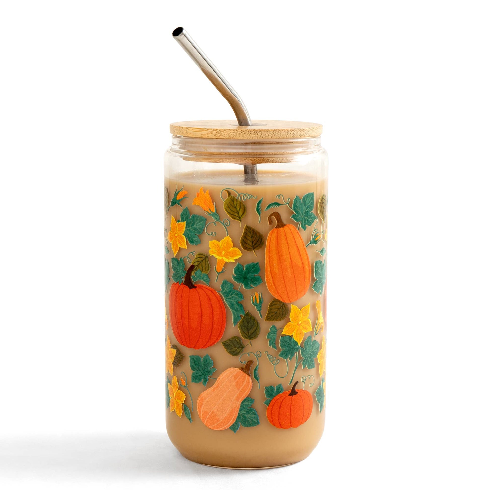 Pumpkin Patch Fall Glass Can