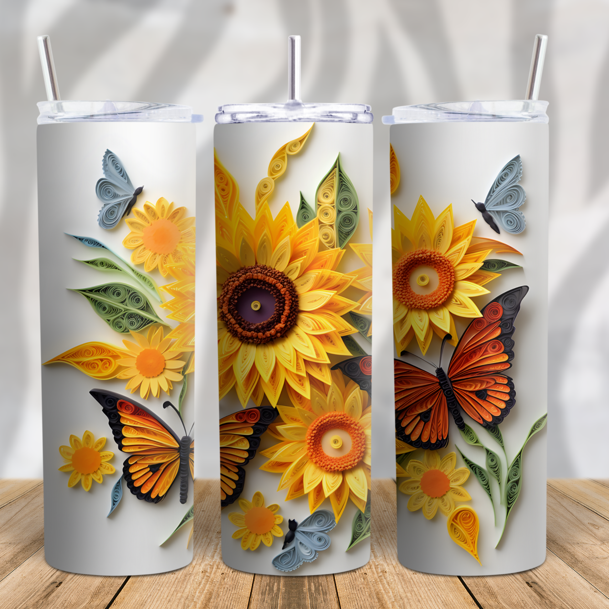 3D Style Sunflowers and Butterflies 20oz Tumbler