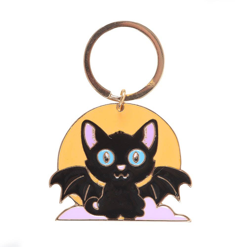 In my Witch Era Bat Cat, and Moon Enameled Keyring