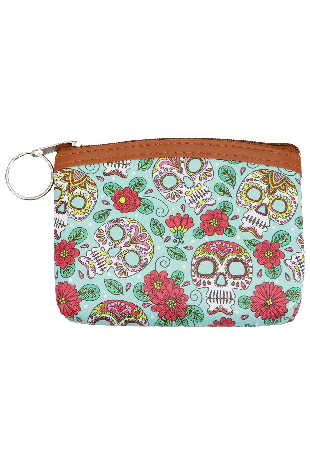 Sugar Skull Print Zipper Coin Pouch Bag