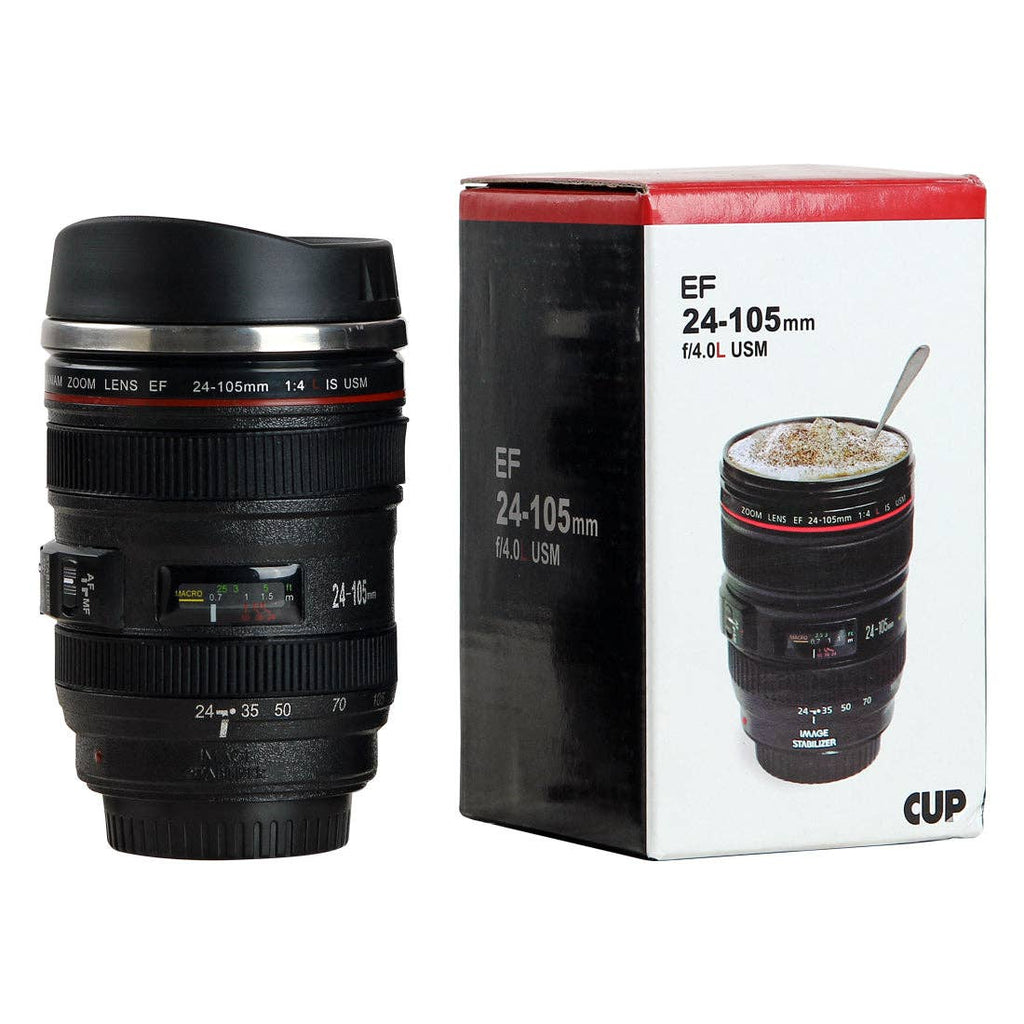 Camera Lens Mug with Stainless Steel Liner (Black)