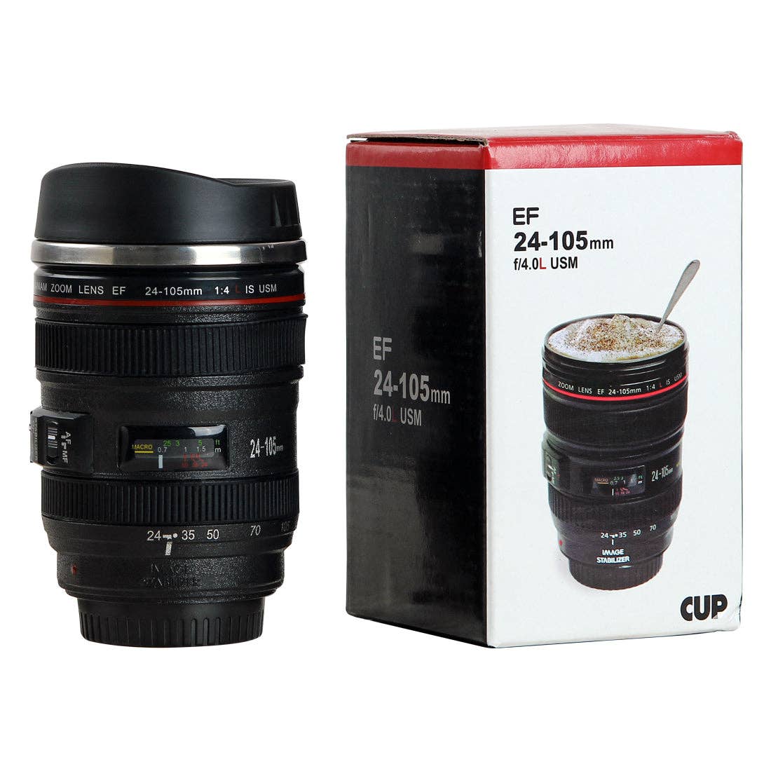Camera Lens Mug with Stainless Steel Liner (Black)