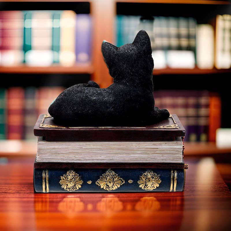 Black Cat on Book Box Figurine