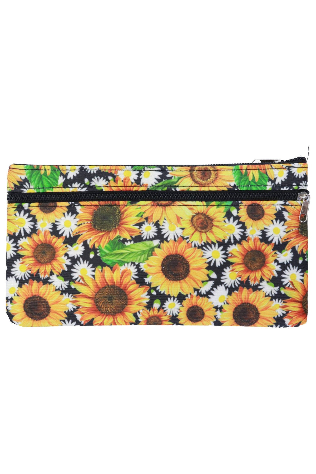 Sunflower Print Double Compartment Pouch Clutch Bag