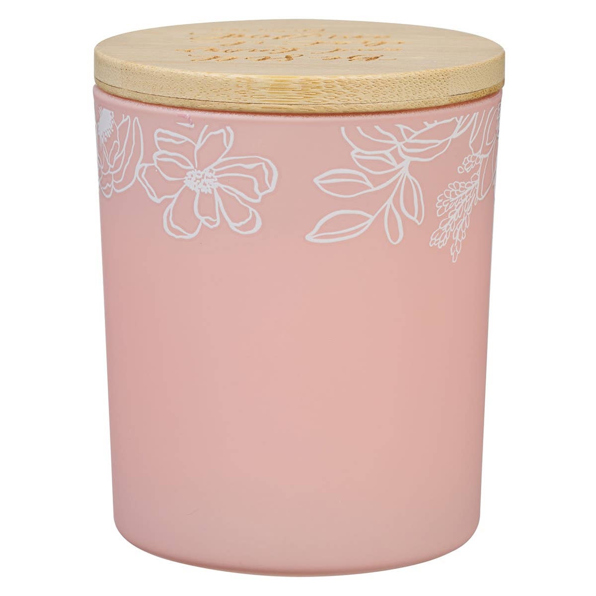 Glass Candle w/Bamboo Lid Pink Be Still Ps. 46:10