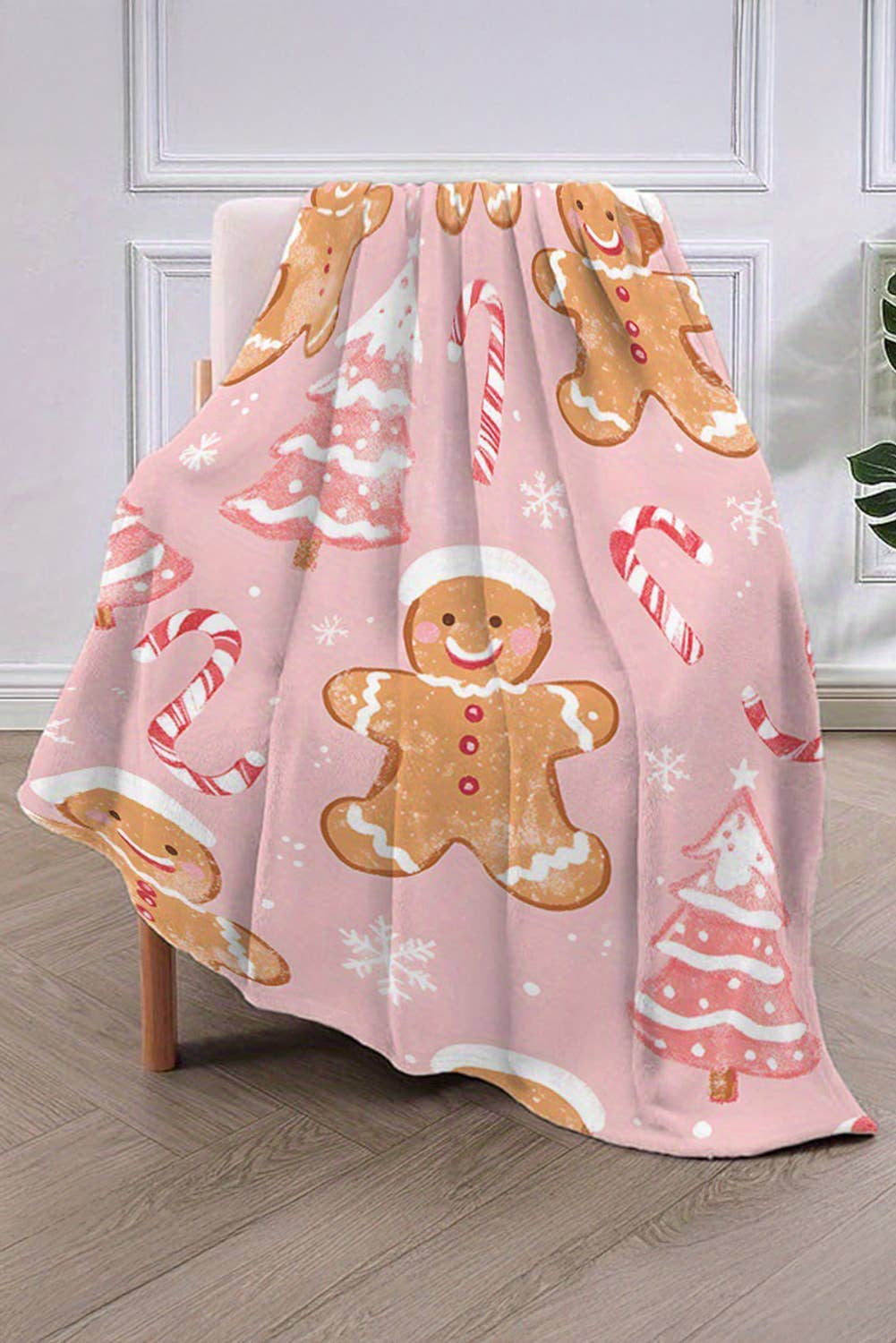 Gingerbread Man, Candy Cane, Christmas Tree Print Plush Blanket