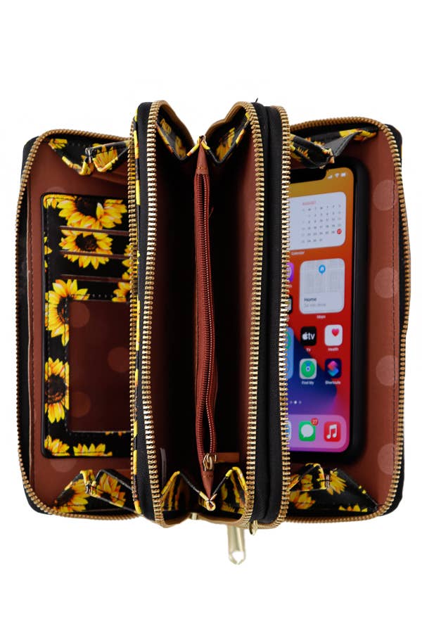 Sunflower Continental Wallet Crossbody Bag with Card Holder
