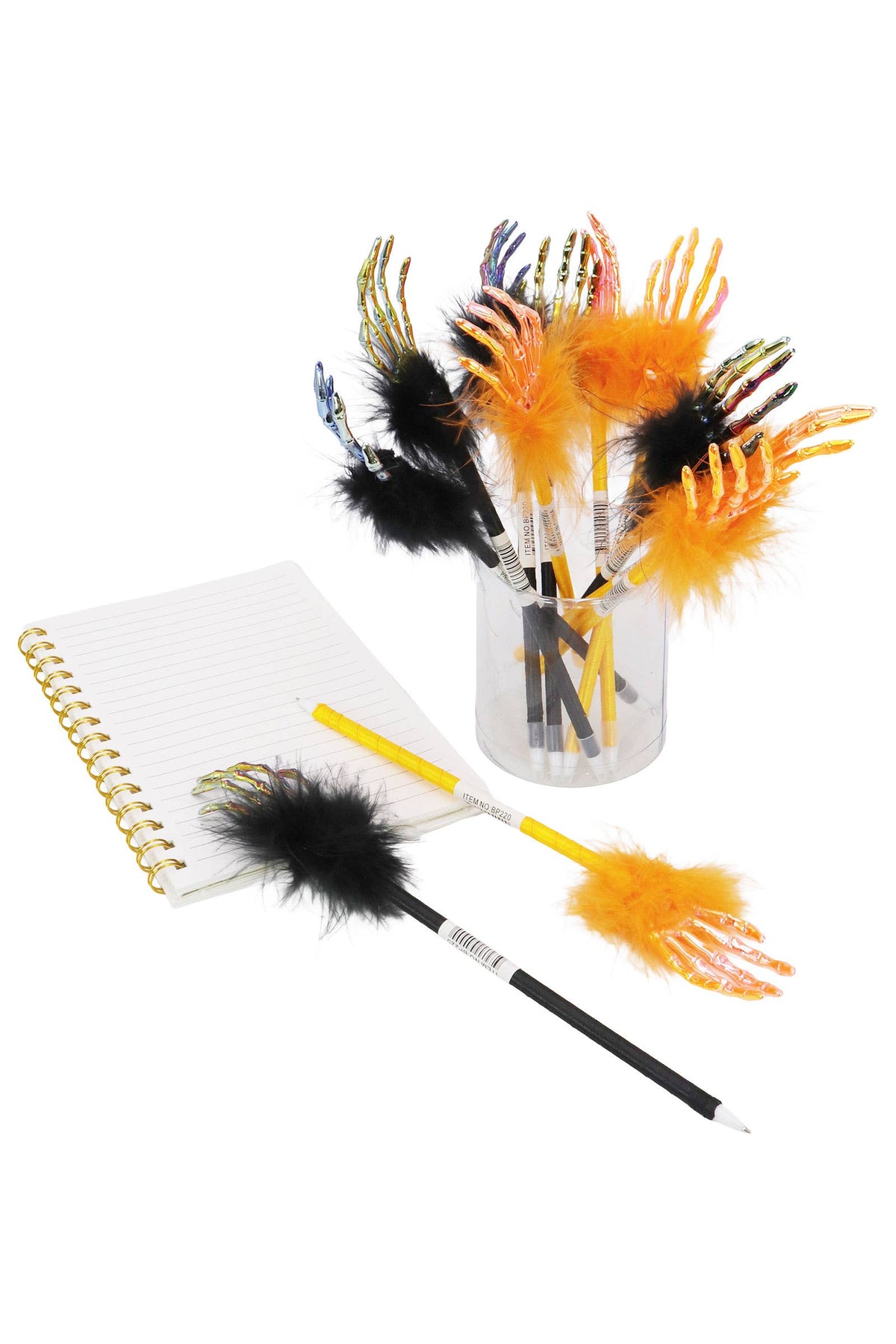 Skeleton Hands Metallic Feathered Pen - 12 Pcs