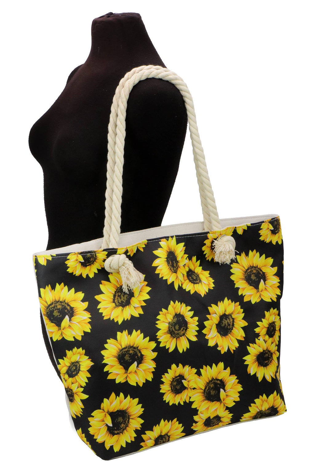 Sunflower Zippered Rope Handle Canvas Tote Bag