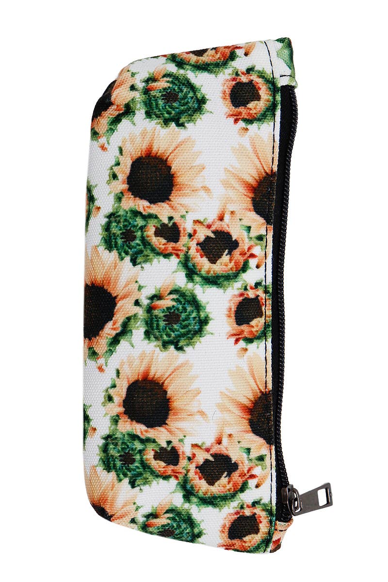 Sunflower Petal Floral Print Canvas Pencil Pouch