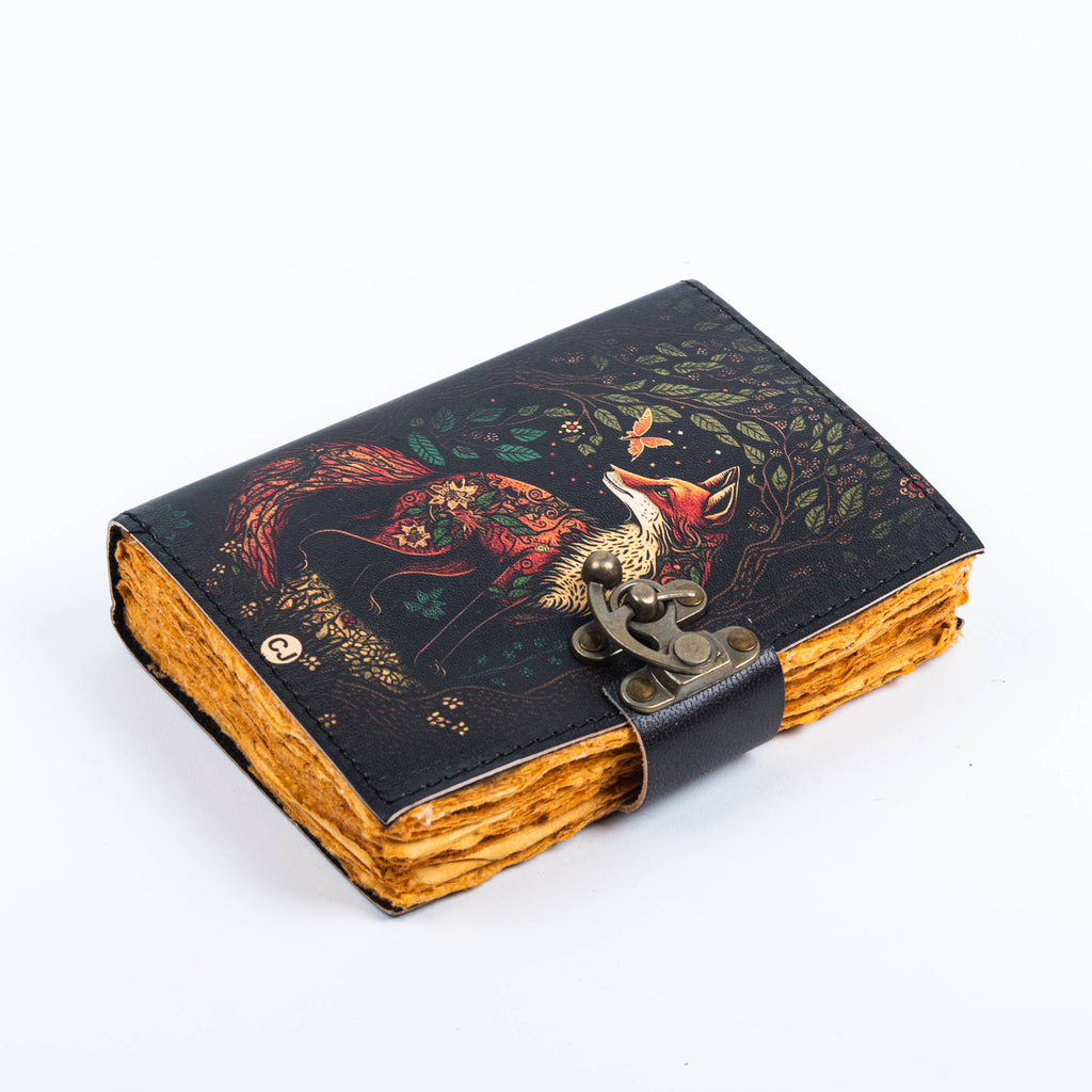 Traveler Leather Journal Vintage Pages with Wolf Print