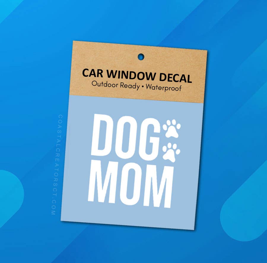 "Dog Mom" White Vinyl Window Decal (Packaged)