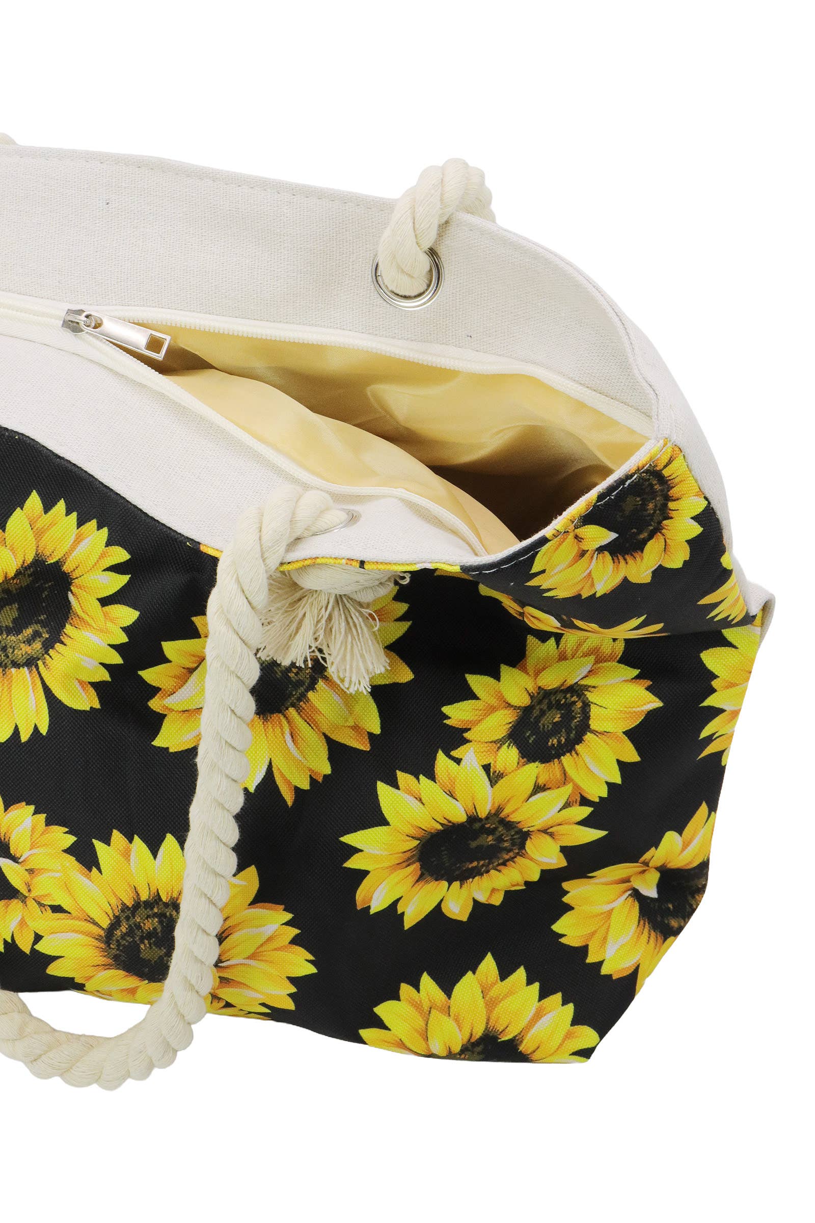 Sunflower Zippered Rope Handle Canvas Tote Bag