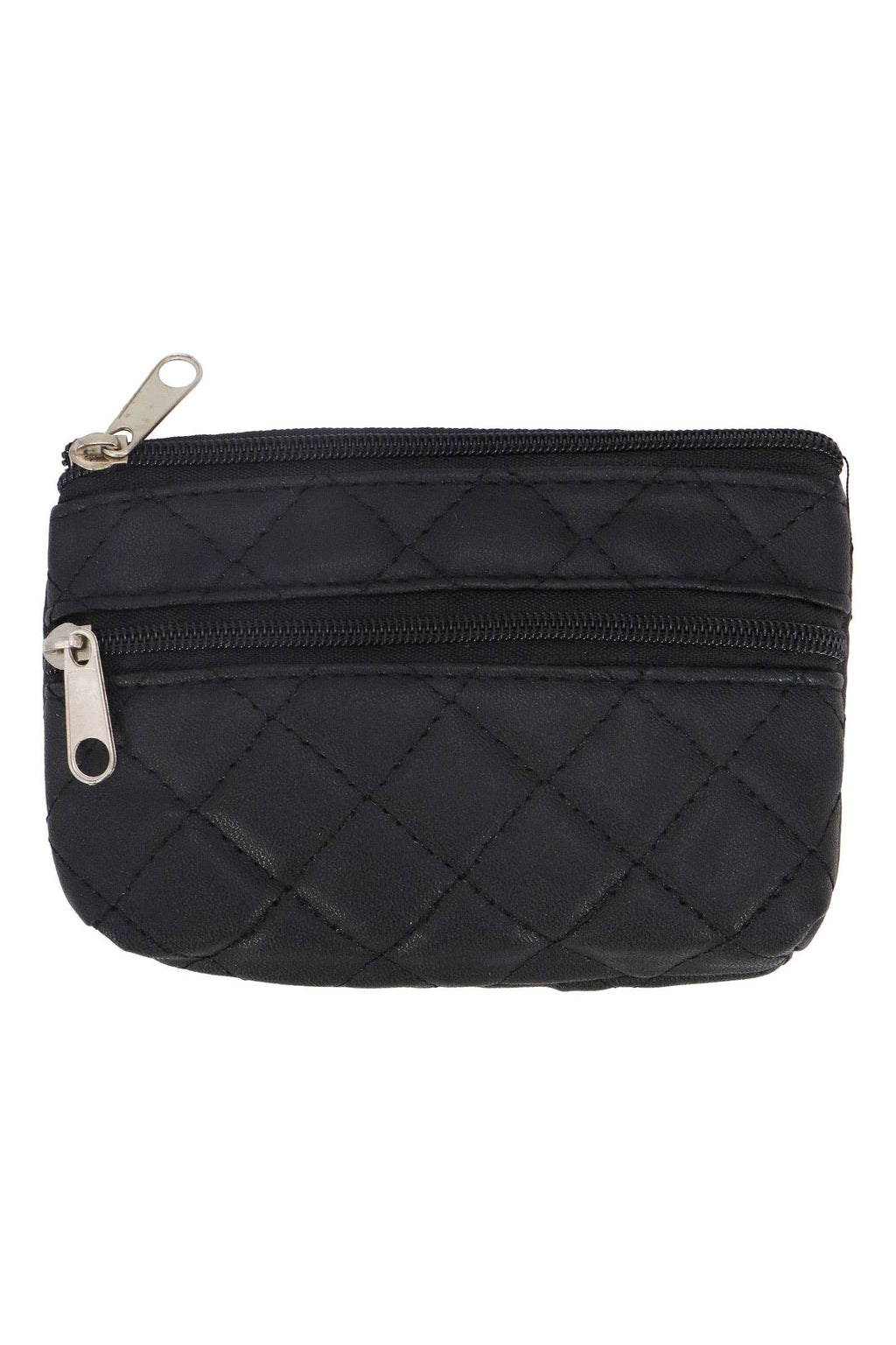 Diamond Quilted Double Zipper Coin Purse Bag