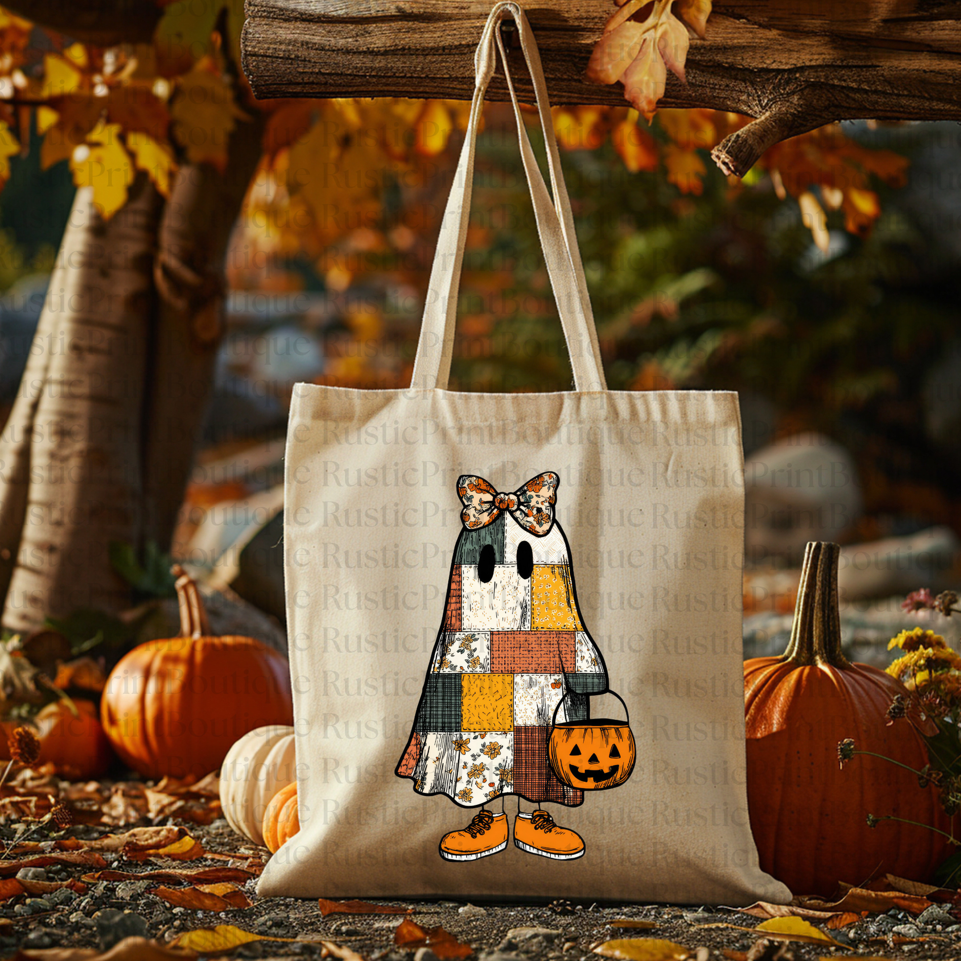 Vintage Tote Bag Fall Halloween Tote Bag Ghost Tote