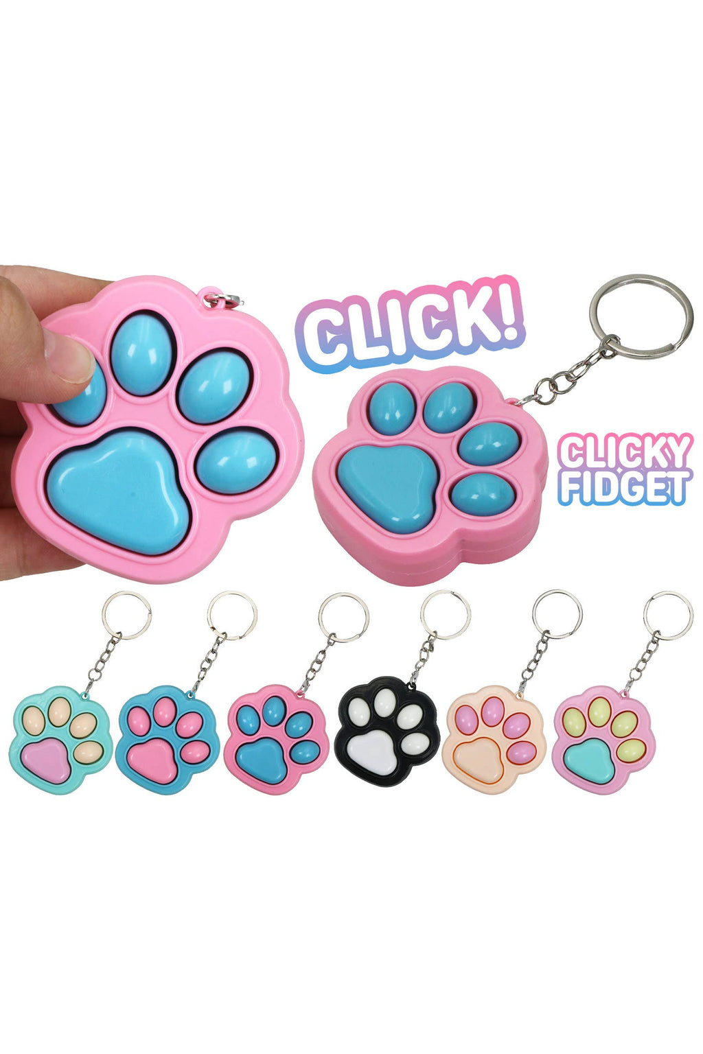 Pastel Animal Paw Clicky Fidget Toy Keychain