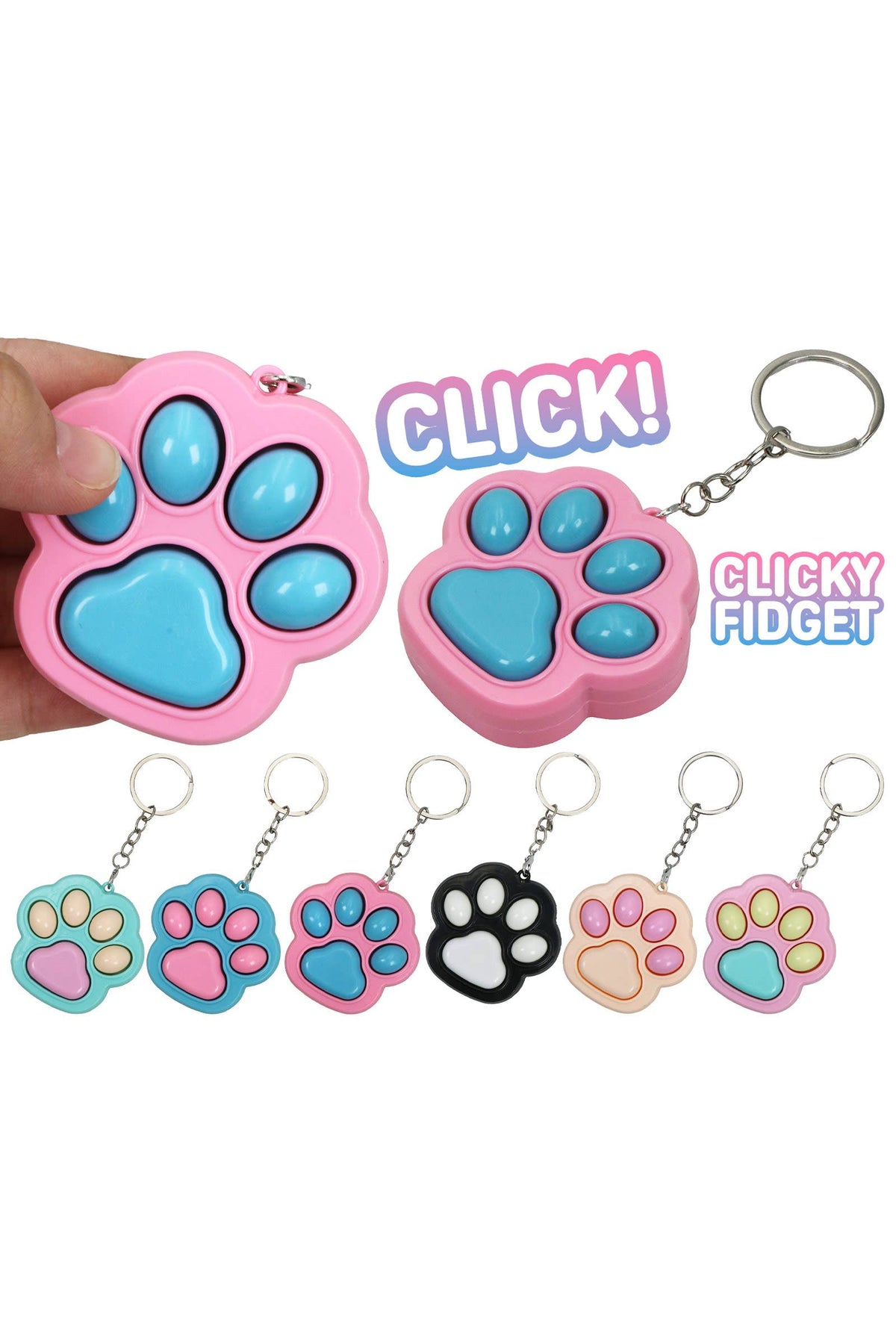 Pastel Animal Paw Clicky Fidget Toy Keychain