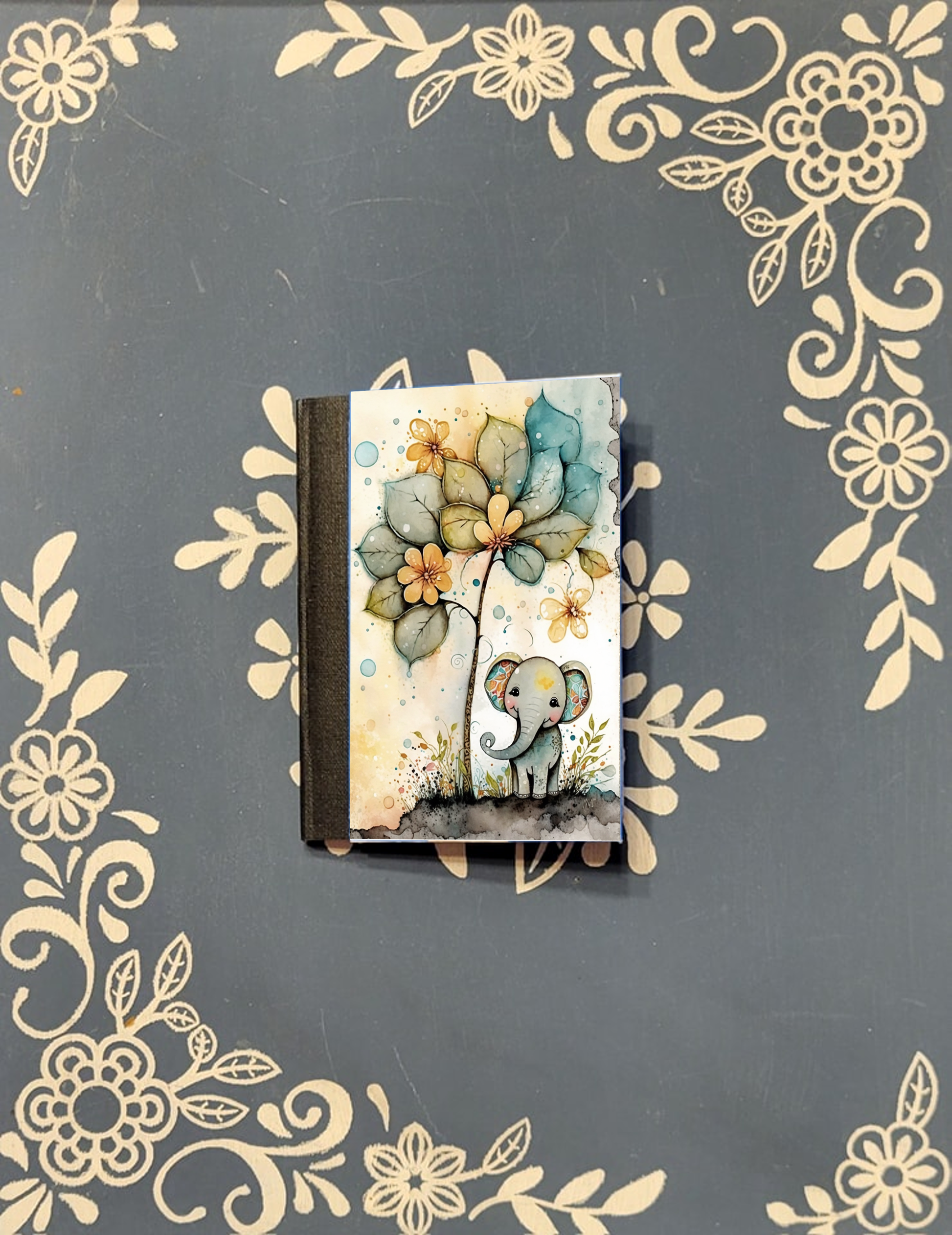 Cute Baby Elephant under a Tree, Covered Notebook