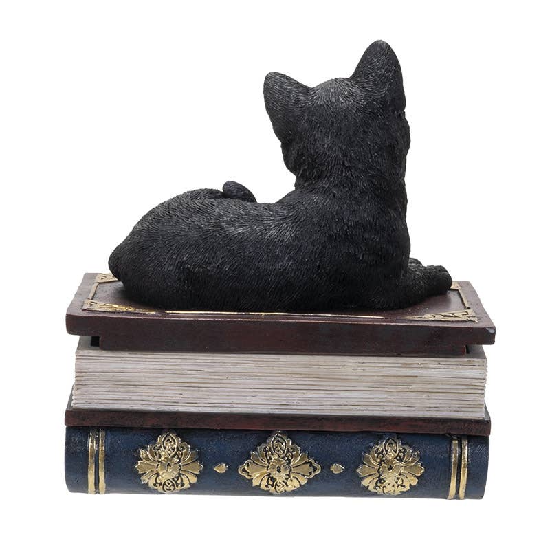 Black Cat on Book Box Figurine