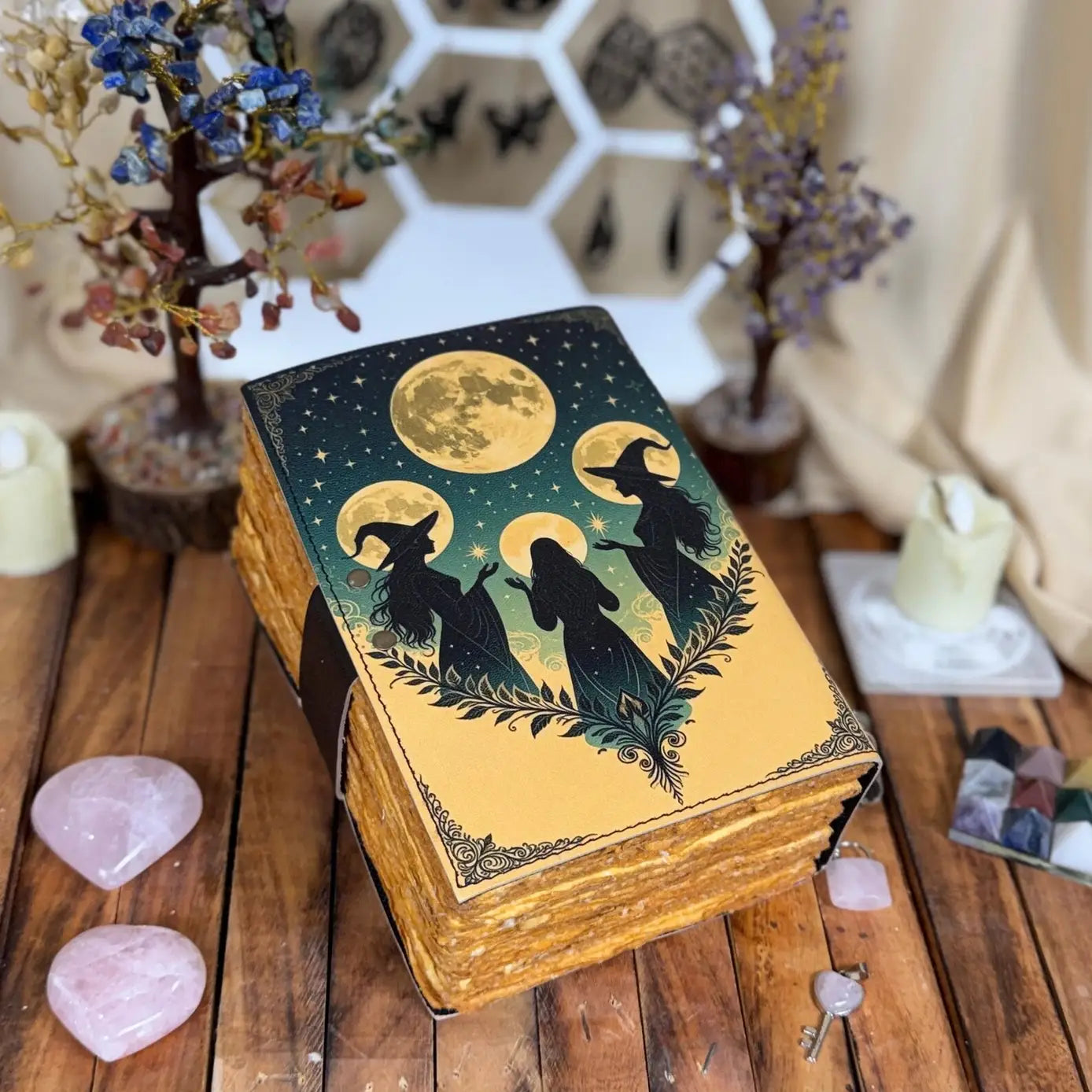 Four Moon Witches - Leather Journal Blank Vintage Notebook