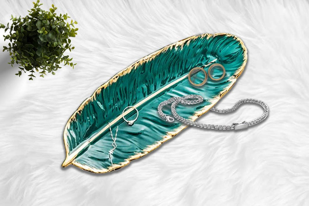 Small Feather Trinket Dish - Green