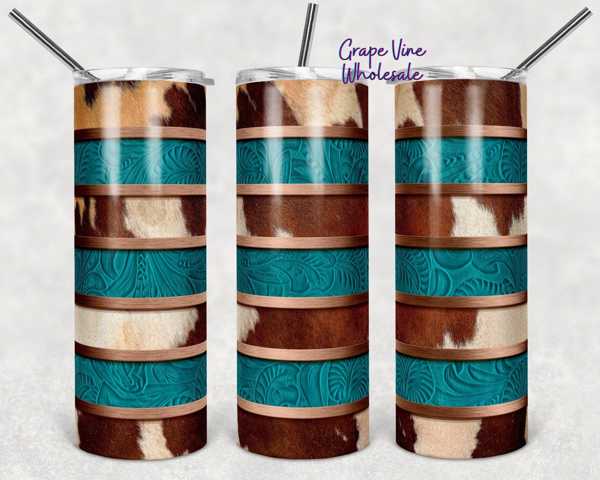 Western Teal & Cowhide Stripe 20oz Tumbler