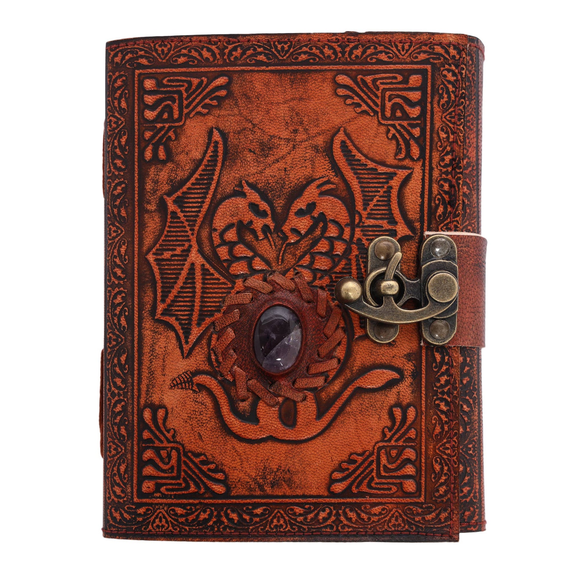 Leather Journal with Stone Dragon Embossed Travel Journal 