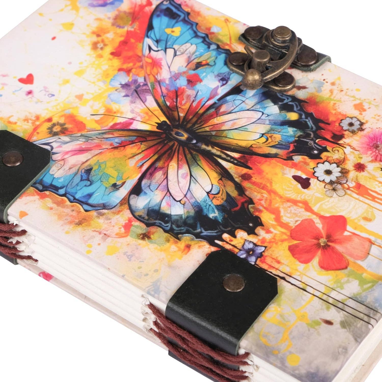 Butterfly - Journal Diary Notebook with Leather Strap Lock - Unruled