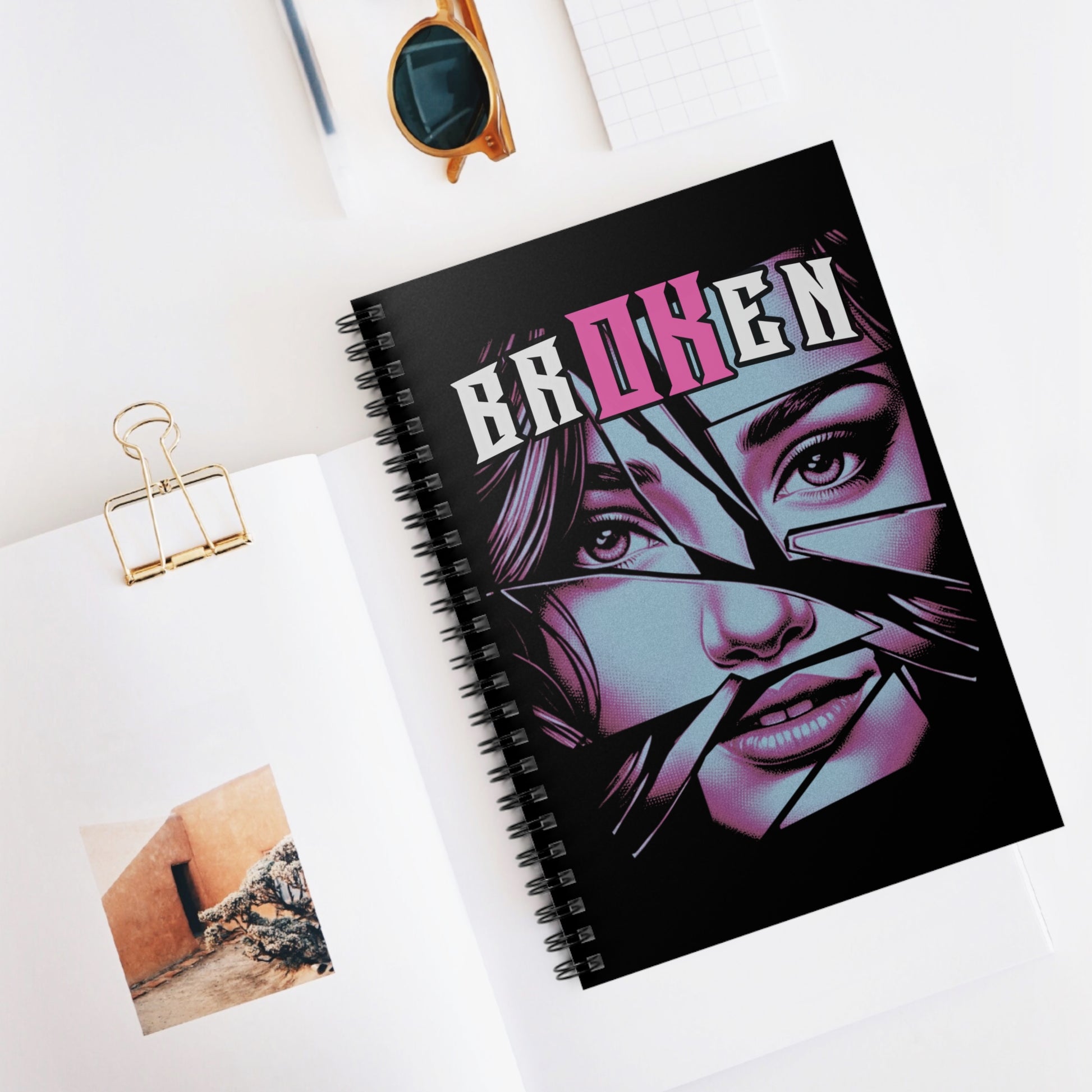 Broken V1 - Pink & Wht - Spiral Notebook - Ruled Line