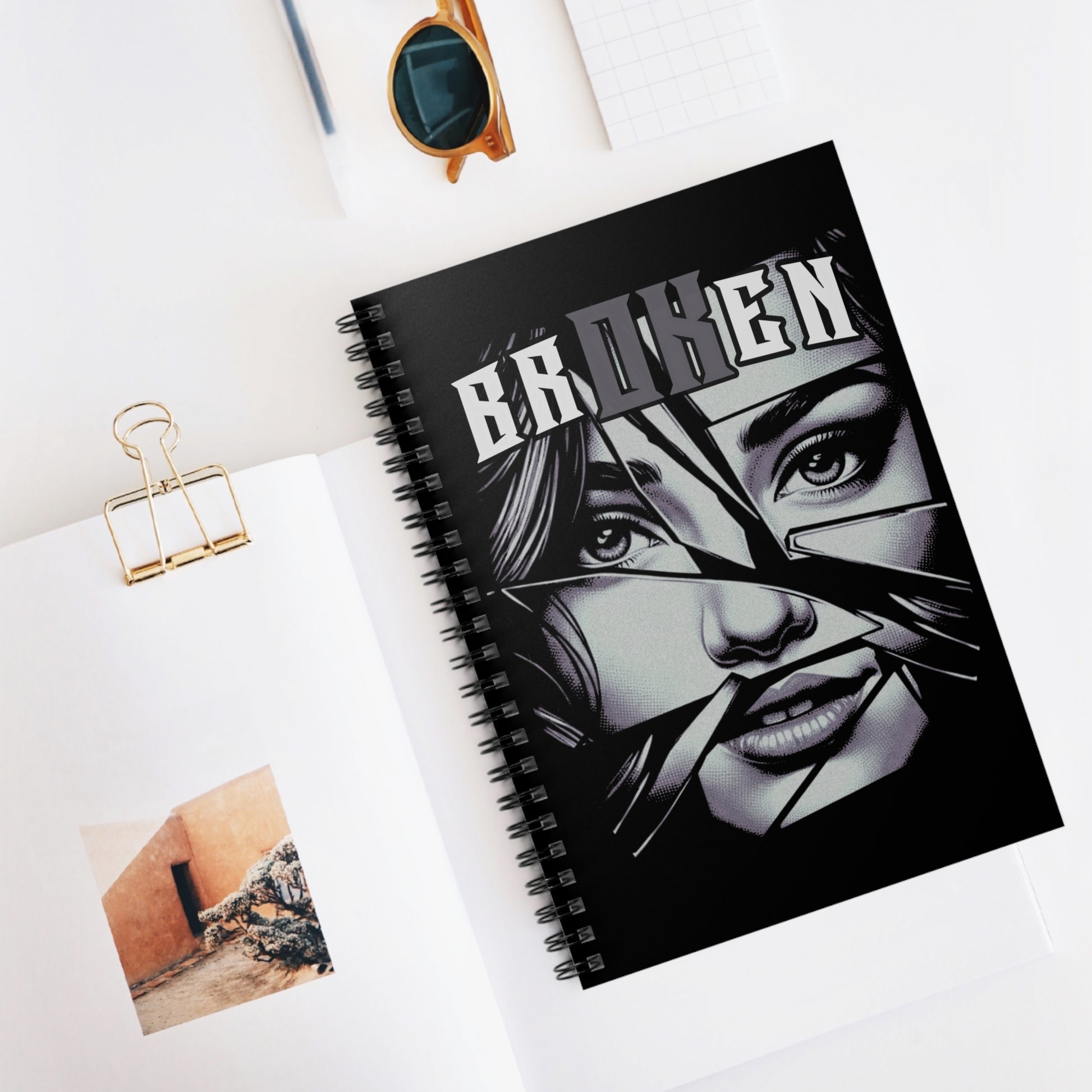 Broken V1 - Blk & Wht - Spiral Notebook - Ruled Line