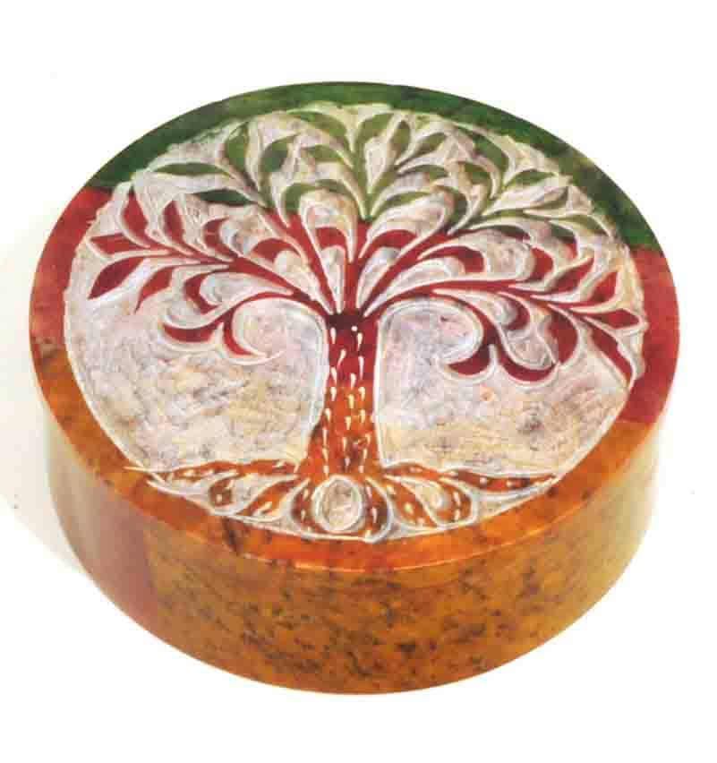 Hand Carved Tree of Life Soapstone Box – 4" Round