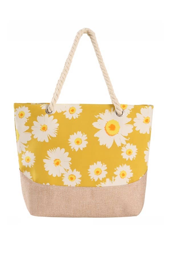 Daisy Floral All Print Rope Handled Canvas Tote Bag
