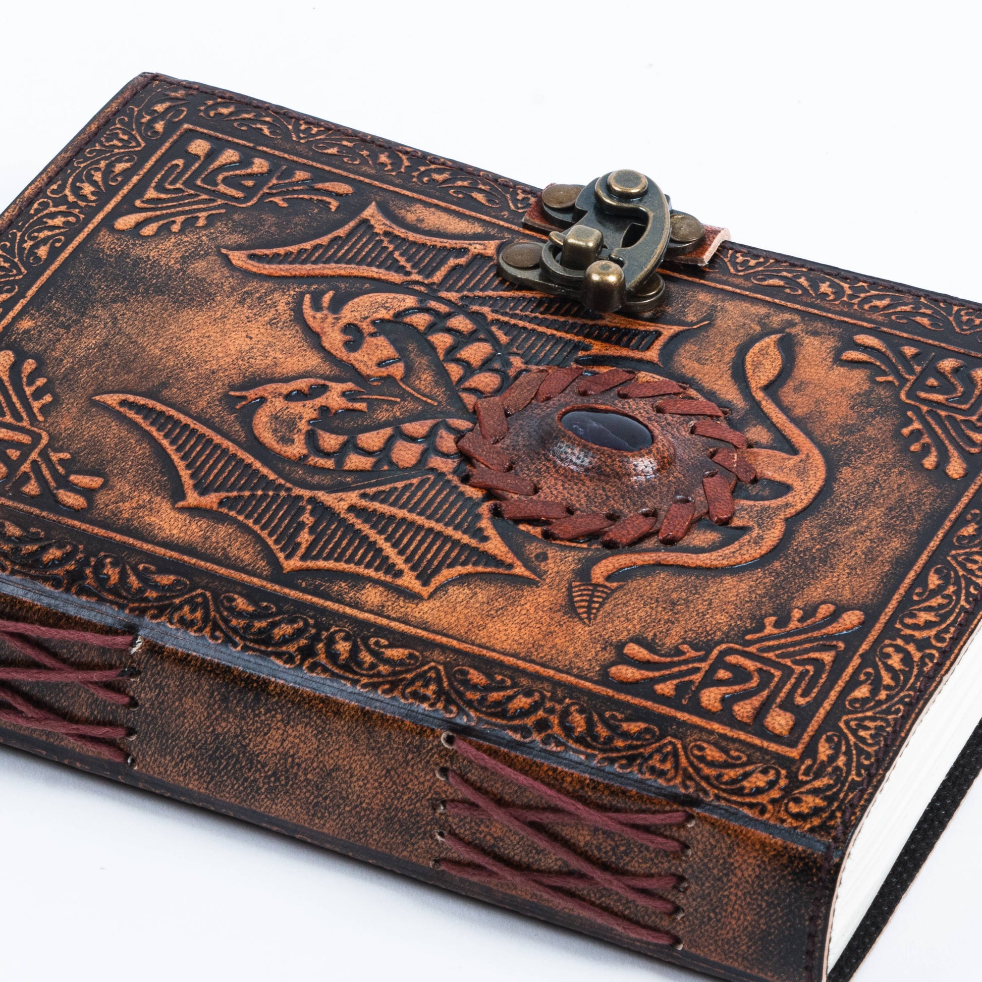 Leather Notebook with Stone Dragon Embossed Travel Journal 