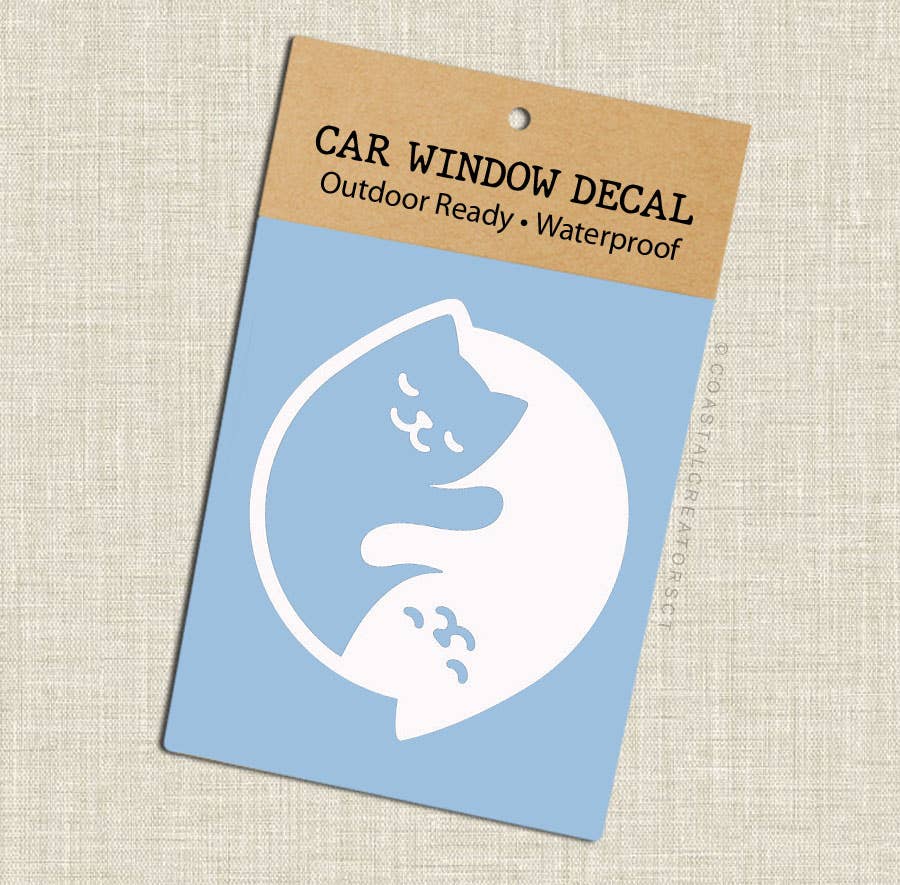 Yin Yang Cats White Vinyl Car Window Decal (Packaged)