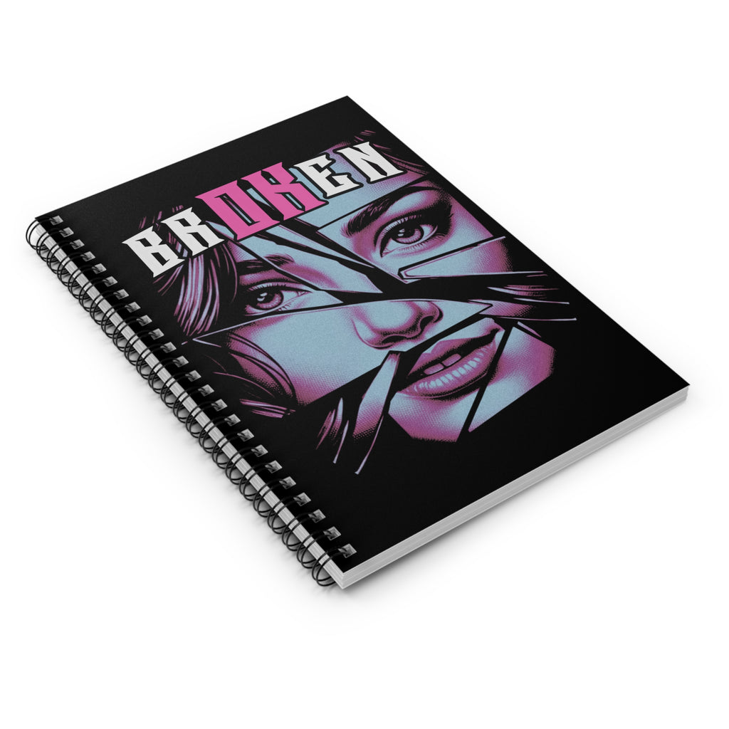 Broken V1 - Pink & Wht - Spiral Notebook - Ruled Line