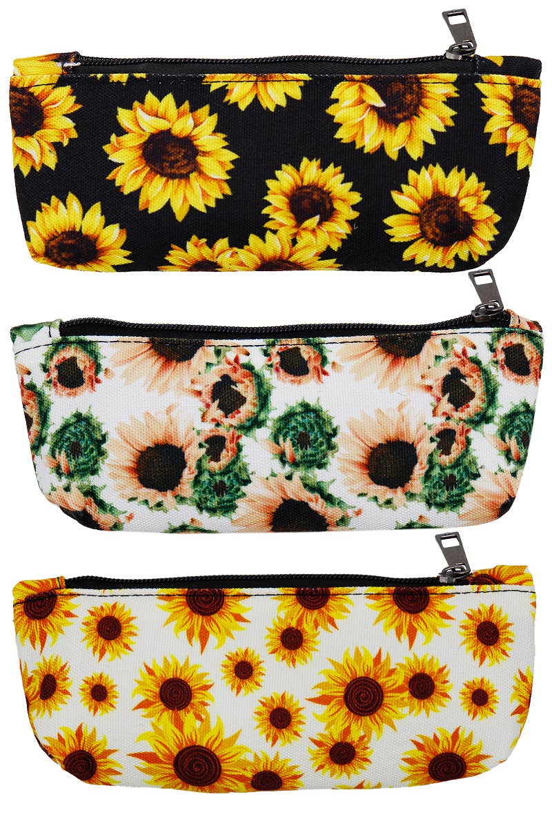 Sunflower Petal Floral Print Canvas Pencil Pouch