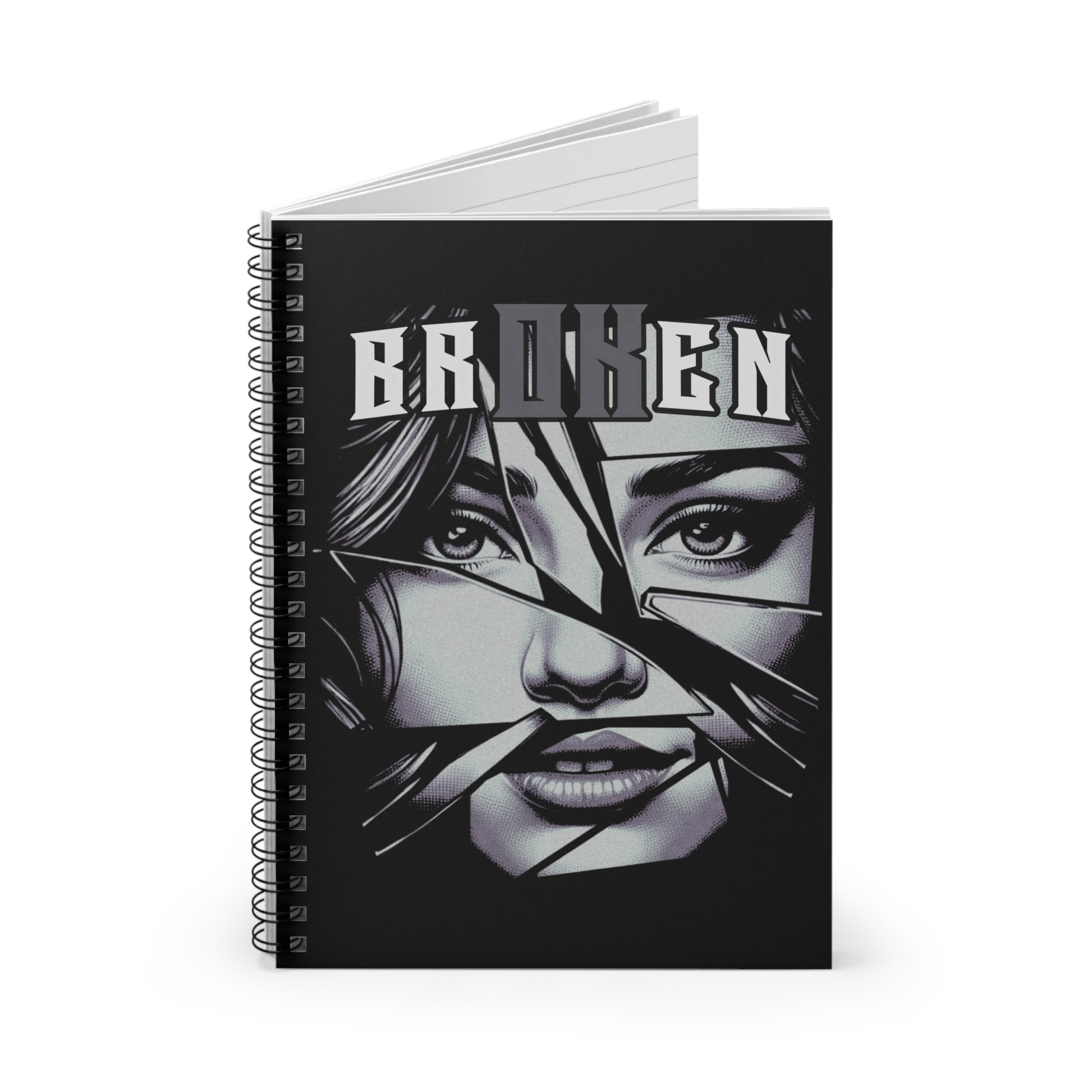 Broken V1 - Blk & Wht - Spiral Notebook - Ruled Line