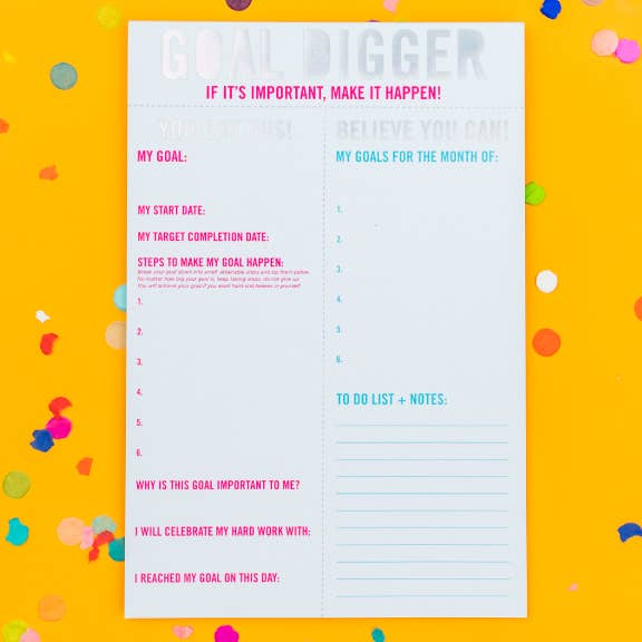Goal Setting Notepad - "Goal Digger" - 20 Sheets