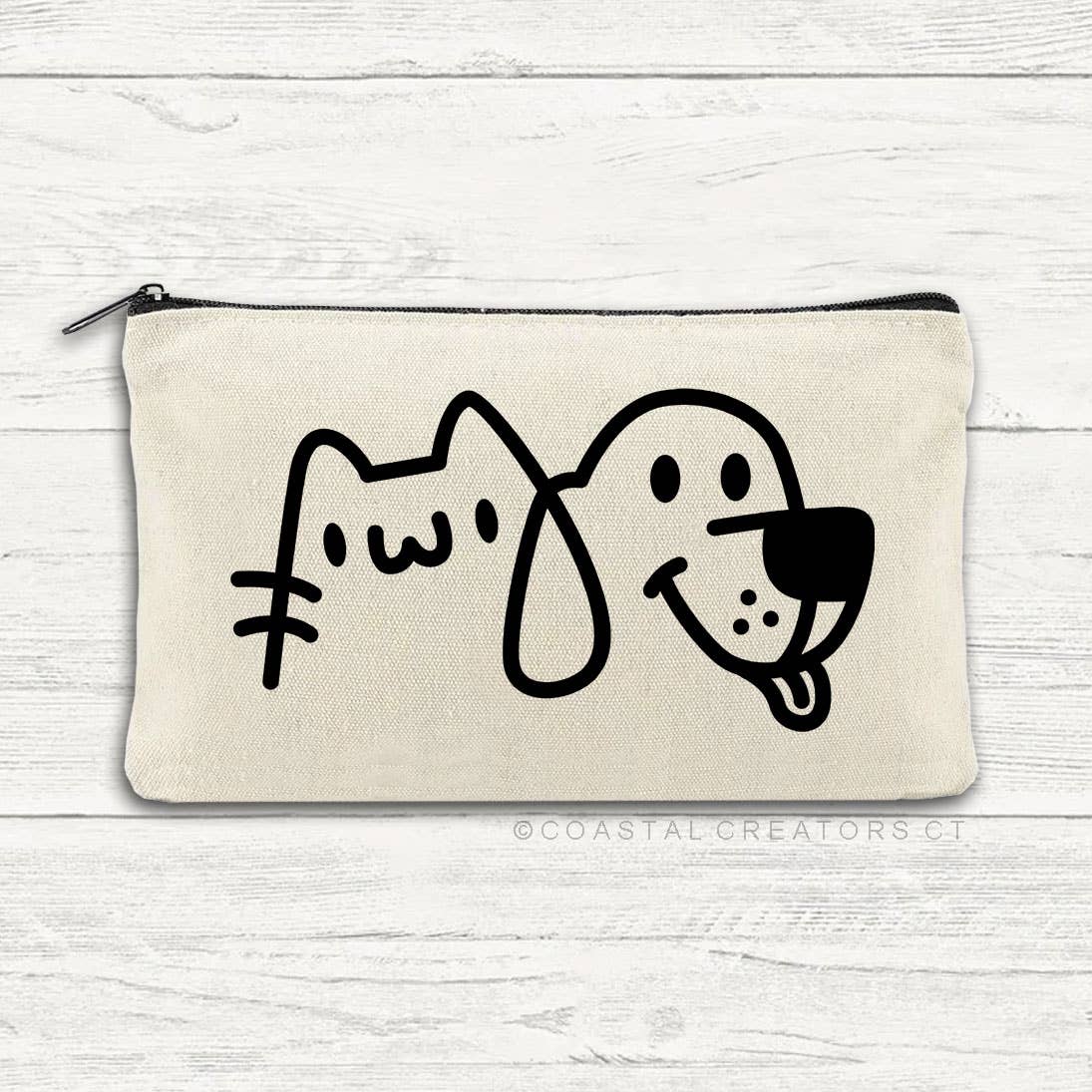 Cat and Dog Outline Canvas Zipper Pouch Bag