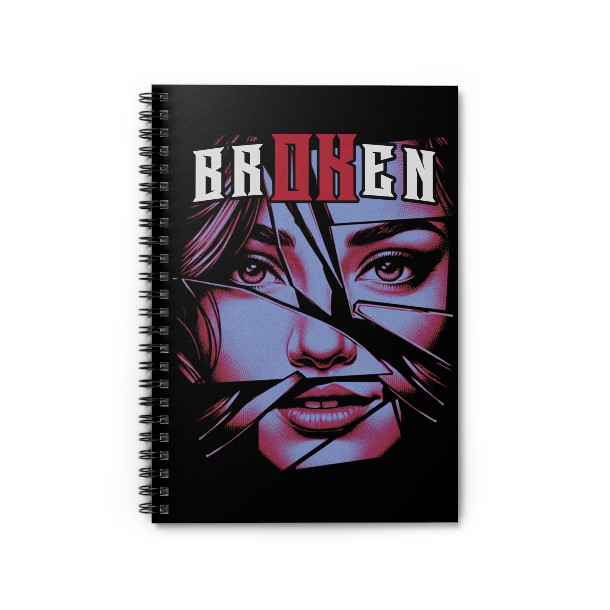 Broken V1 - Red & Wht - Spiral Notebook - Ruled Line