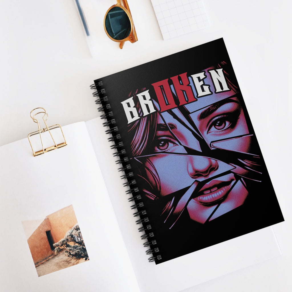 Broken V1 - Red & Wht - Spiral Notebook - Ruled Line